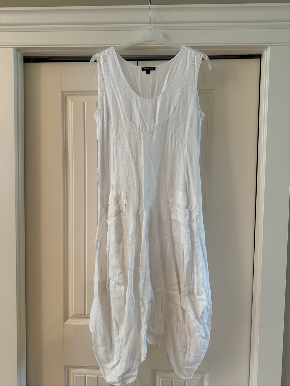100%Linen❤️Lightweight White Sleeveless Womens Dress PTP 20 L 47